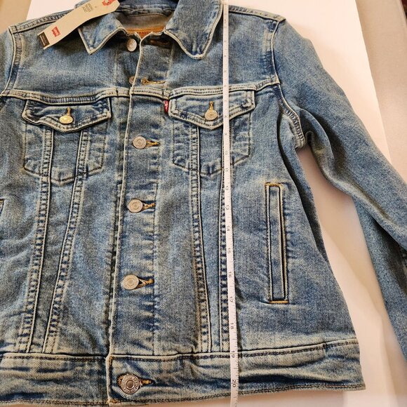 Levi's Denim Trucker Jacket Womens Sz S Blue Jean Coat Button Distressed Wash - Picture 4 of 7